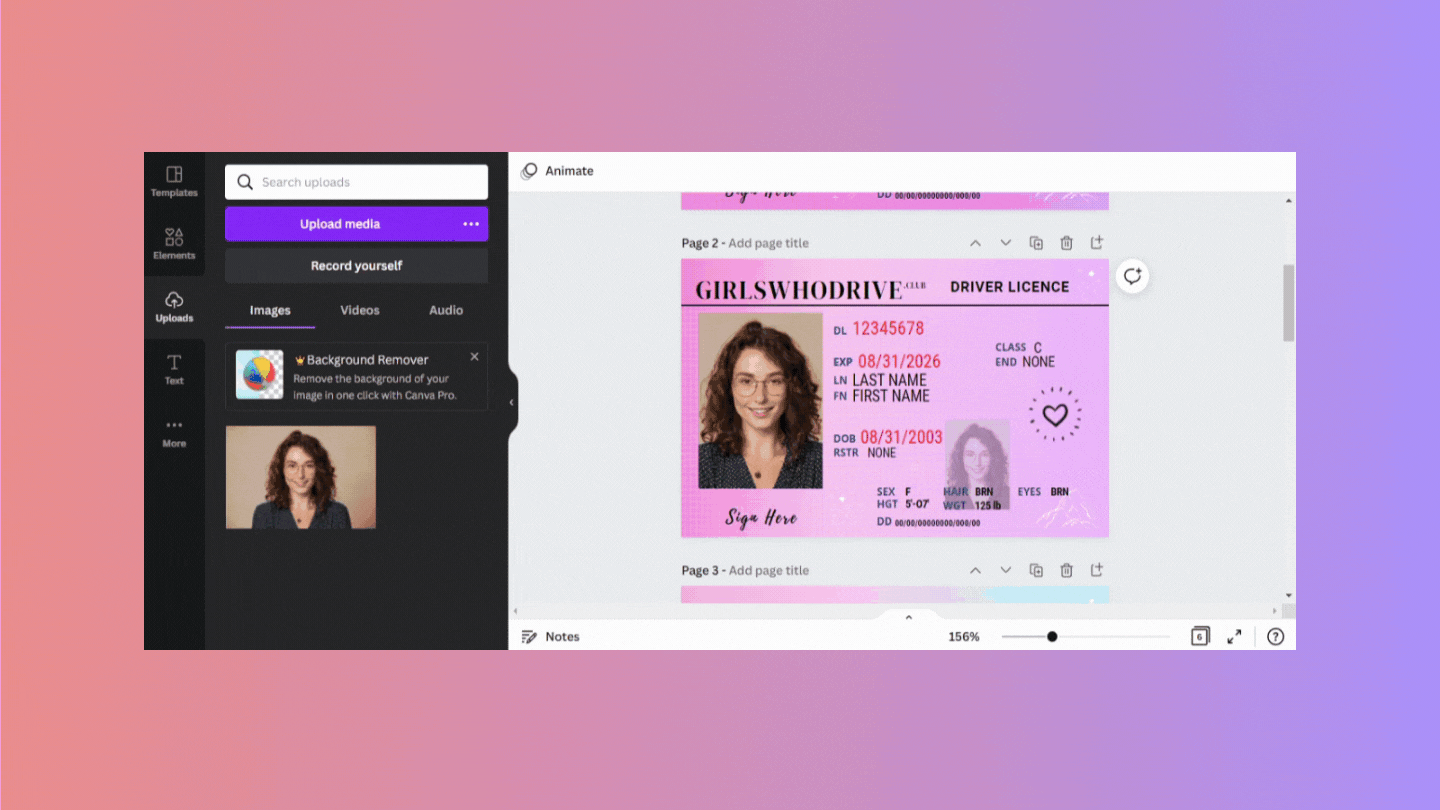 changing the background colors of the editable drivers license template