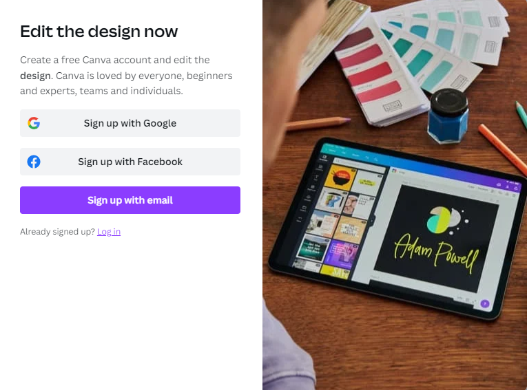 Log in or sign up to Canva